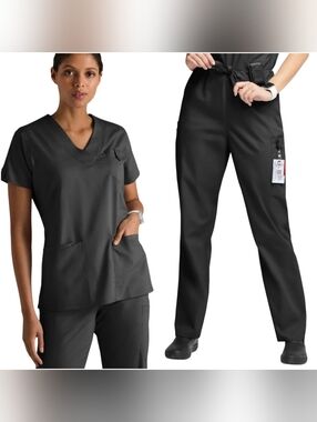 Uniform Advantage Butter Soft Unisex Scrub Set Top & Pants Size XS Black NWT
